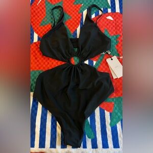 New Onia Marisol One-Piece Swimsuit LARGE Black O-Ring